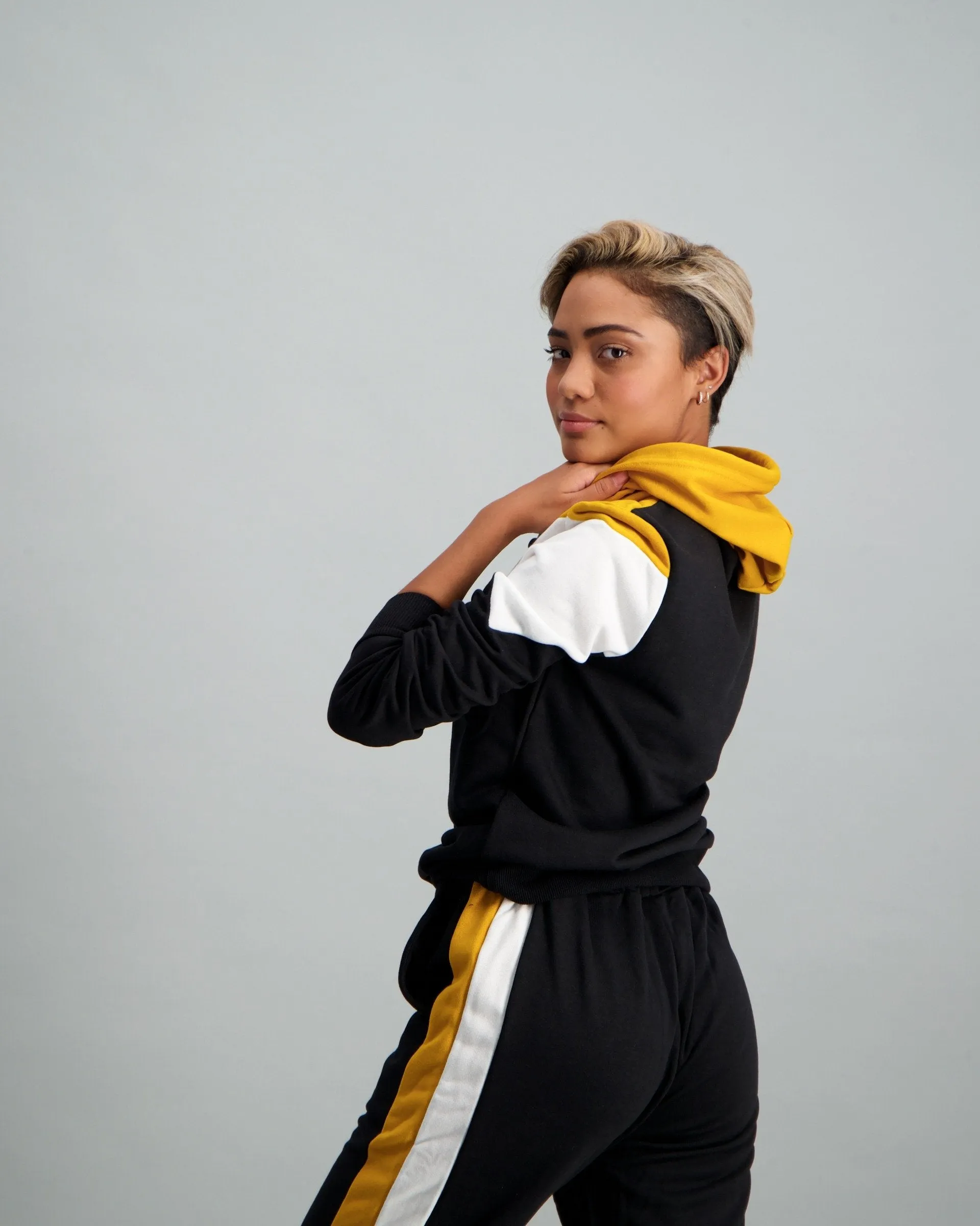 Ladies Black & Mustard Fleece Hoody