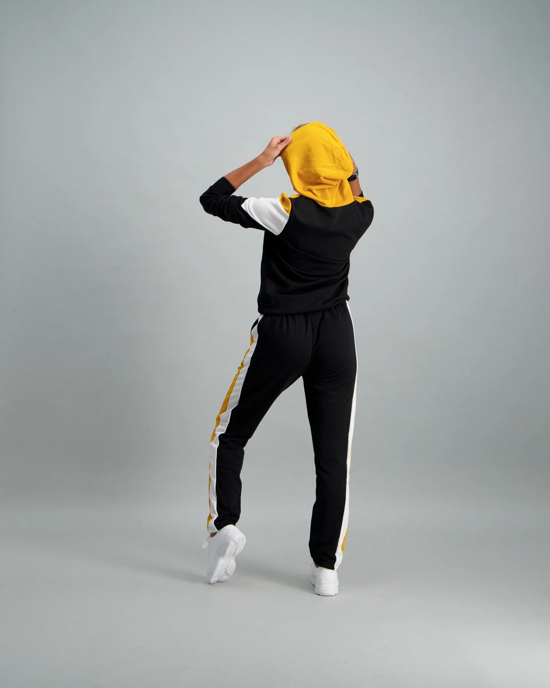Ladies Black & Mustard Fleece Hoody