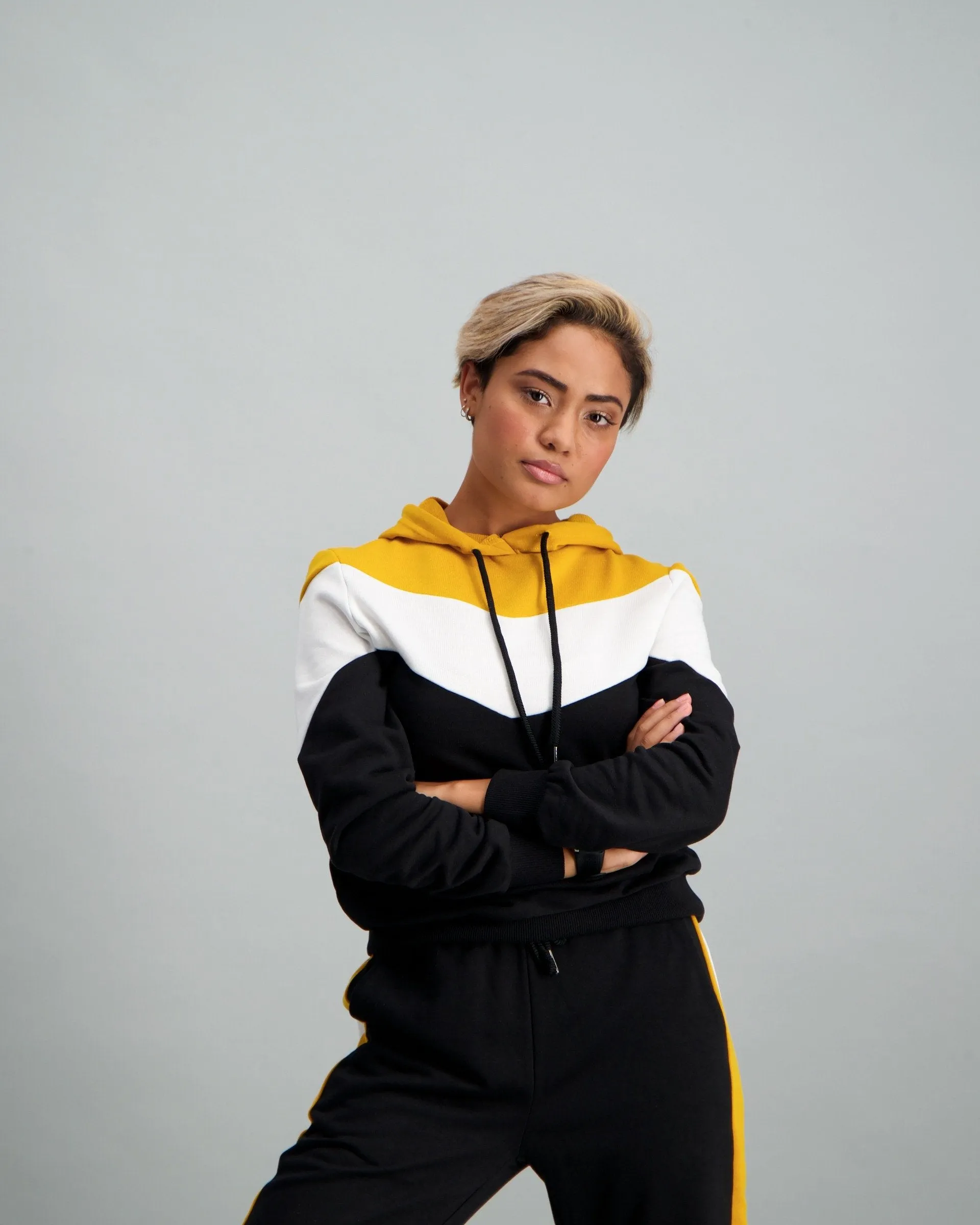 Ladies Black & Mustard Fleece Hoody