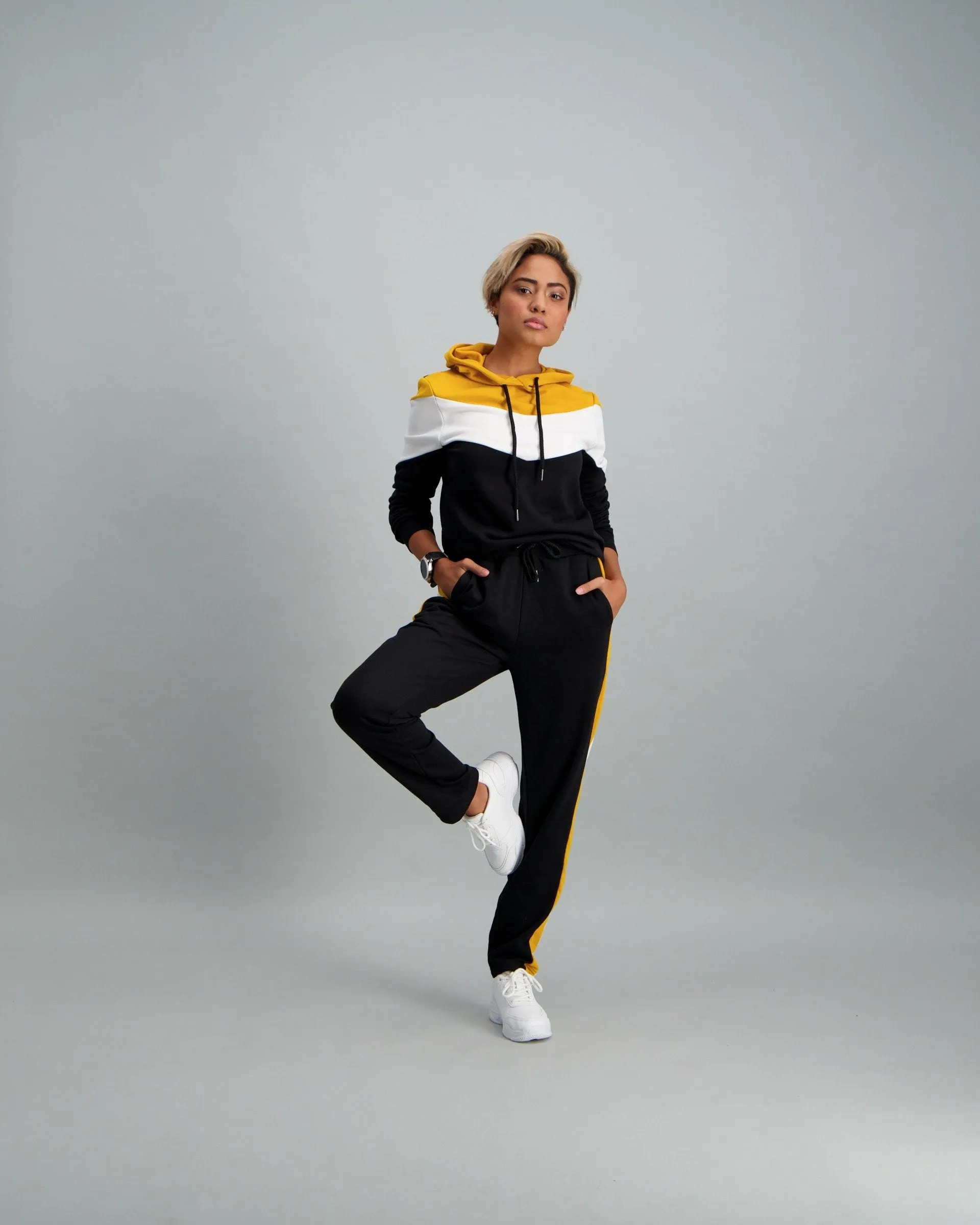 Ladies Black & Mustard Fleece Hoody