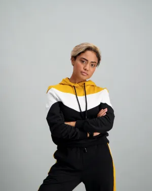 Ladies Black & Mustard Fleece Hoody
