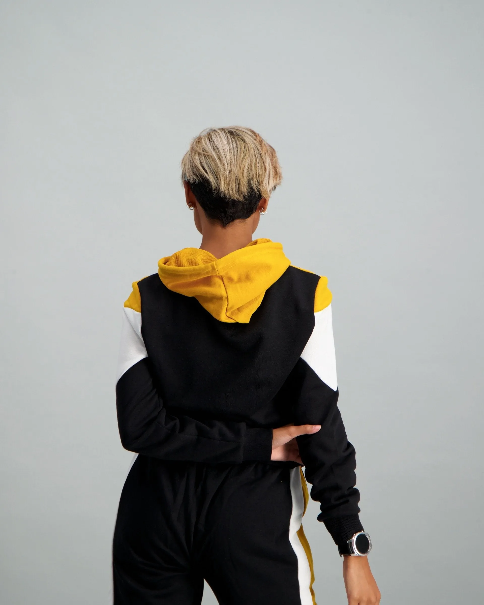 Ladies Black & Mustard Fleece Hoody