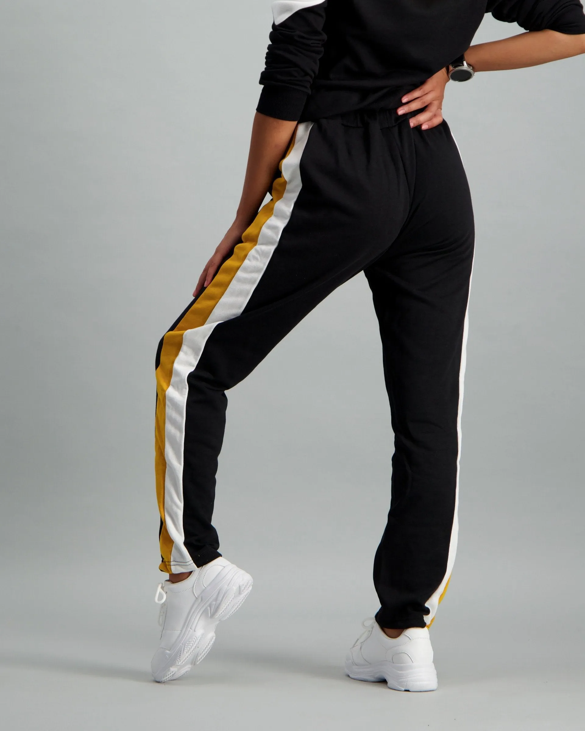 Ladies Black & Mustard Fleece Track Pant
