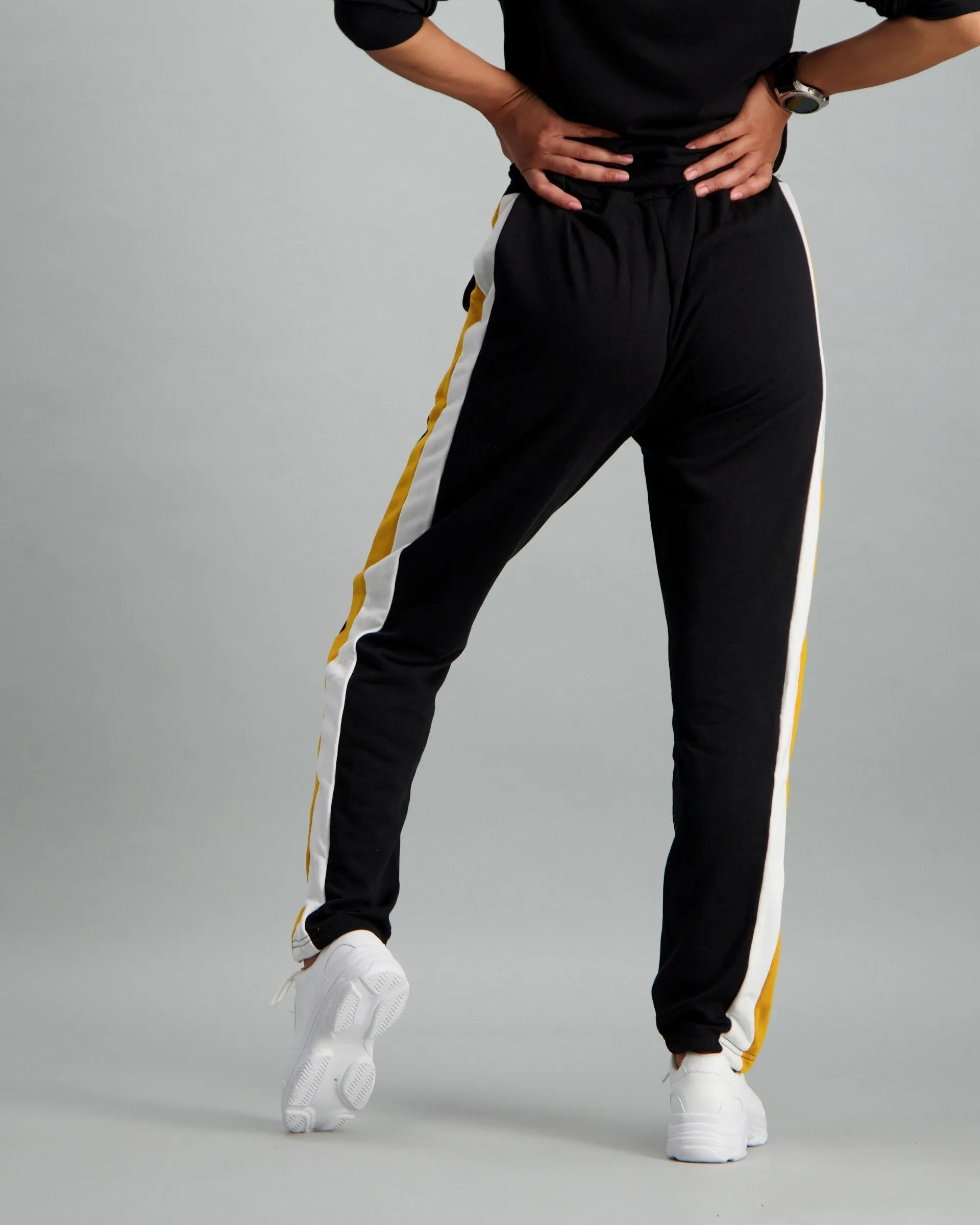 Ladies Black & Mustard Fleece Track Pant