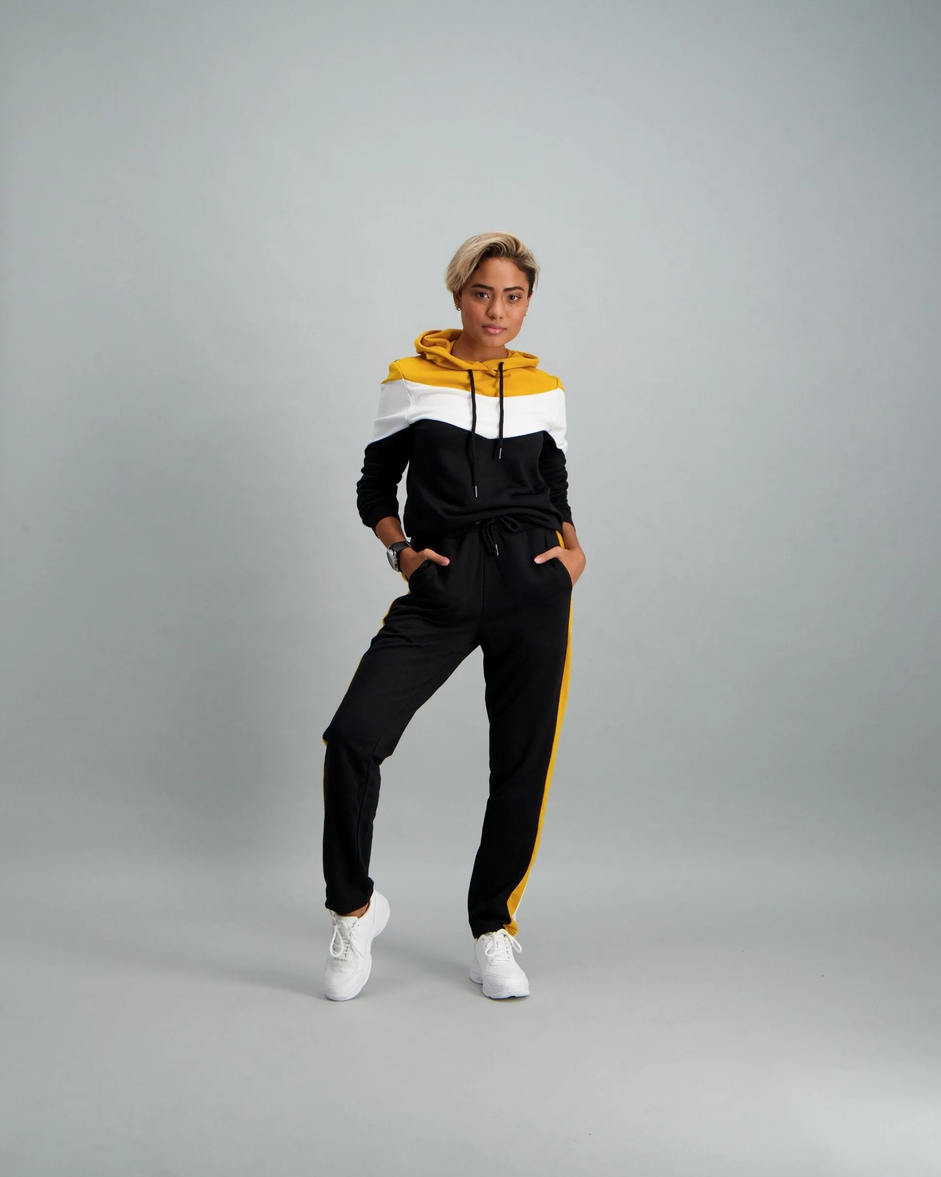 Ladies Black & Mustard Fleece Track Pant
