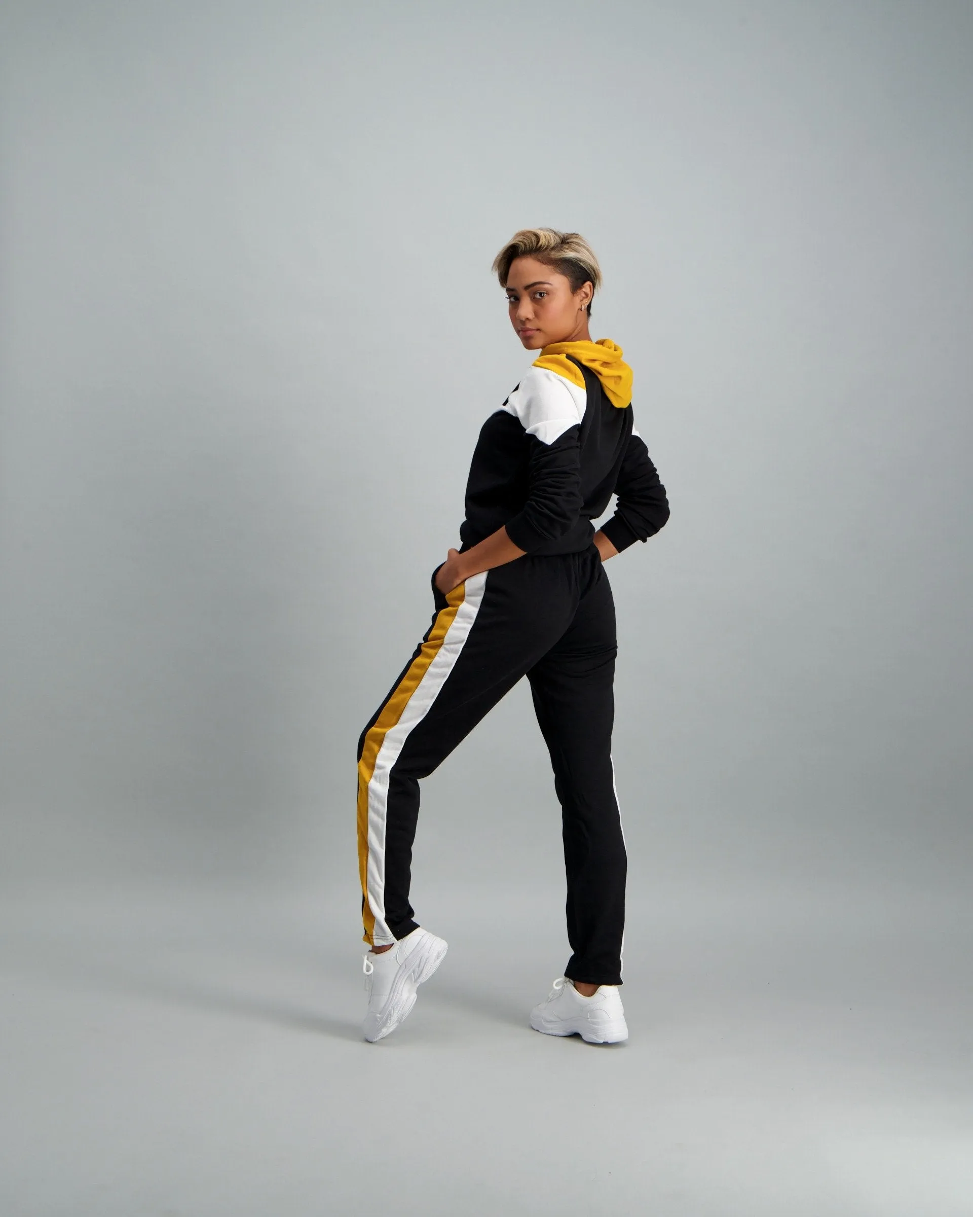 Ladies Black & Mustard Fleece Track Pant