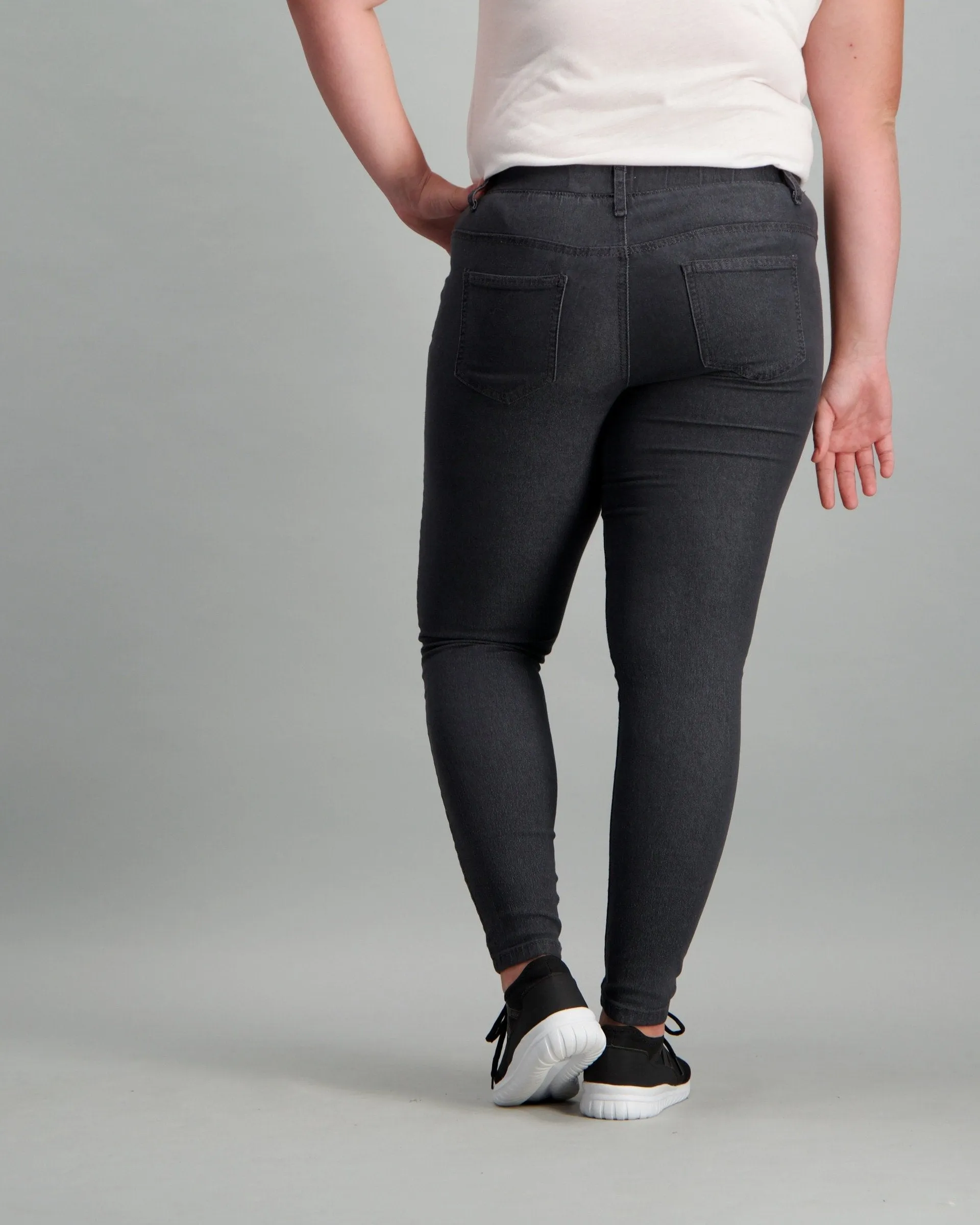 Ladies Charcoal Slash Knee Jegging