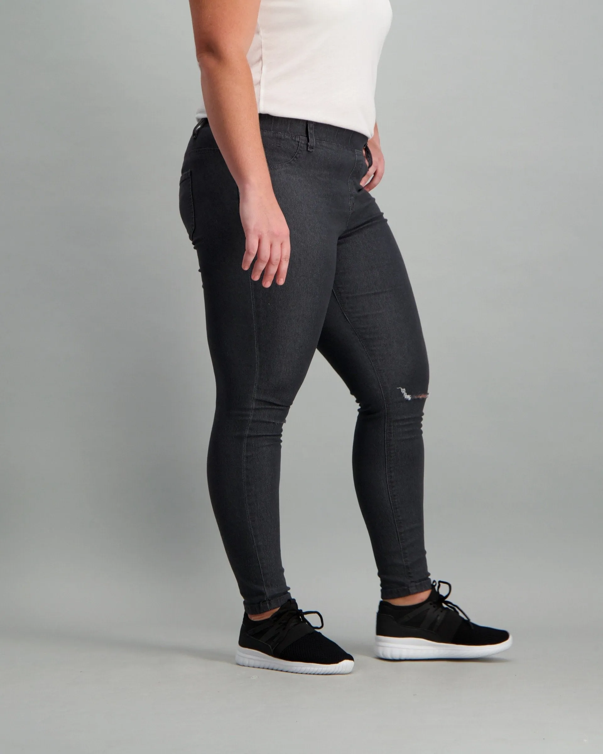 Ladies Charcoal Slash Knee Jegging