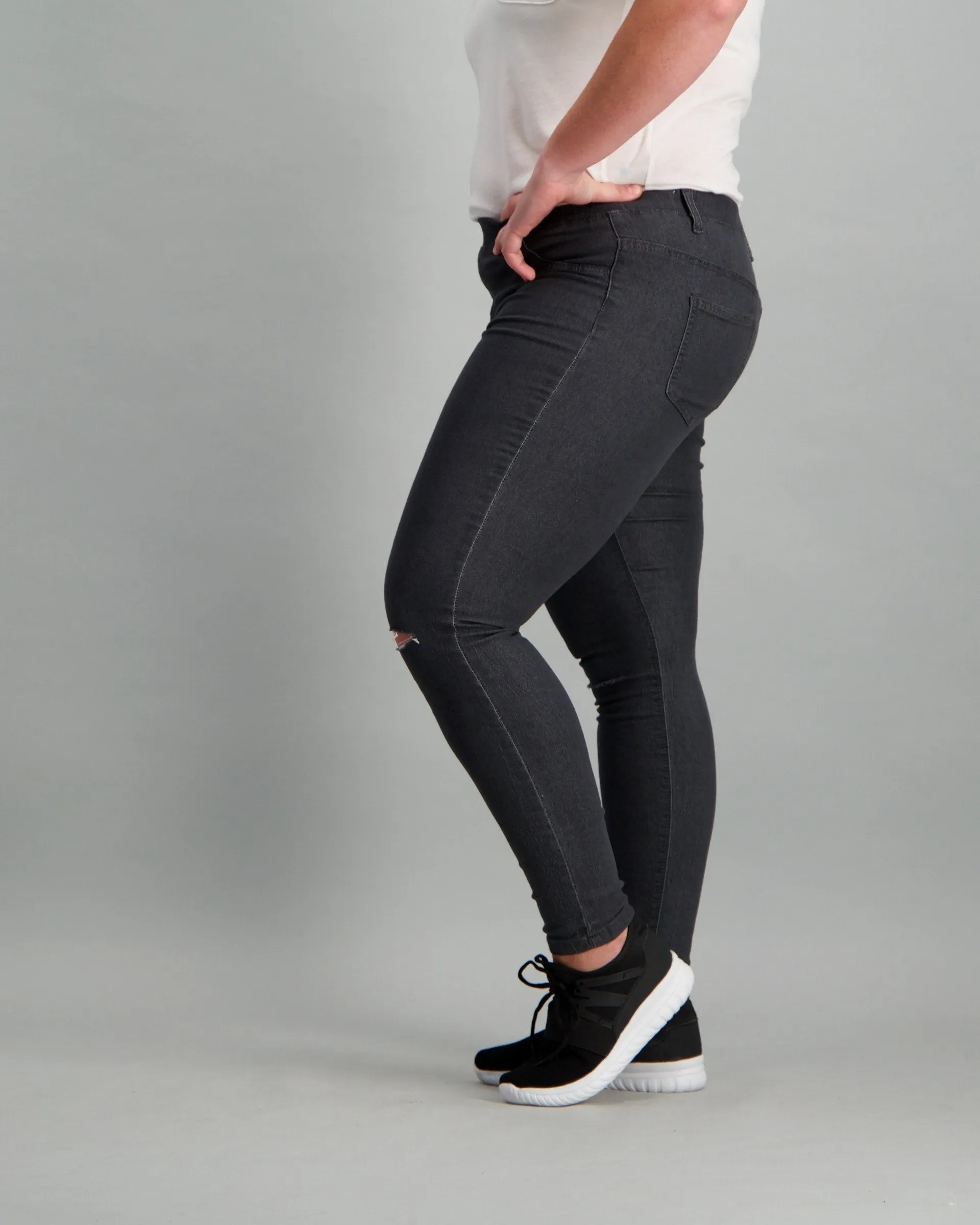Ladies Charcoal Slash Knee Jegging