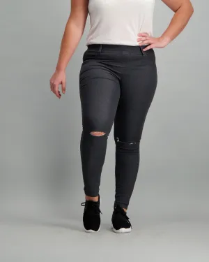 Ladies Charcoal Slash Knee Jegging