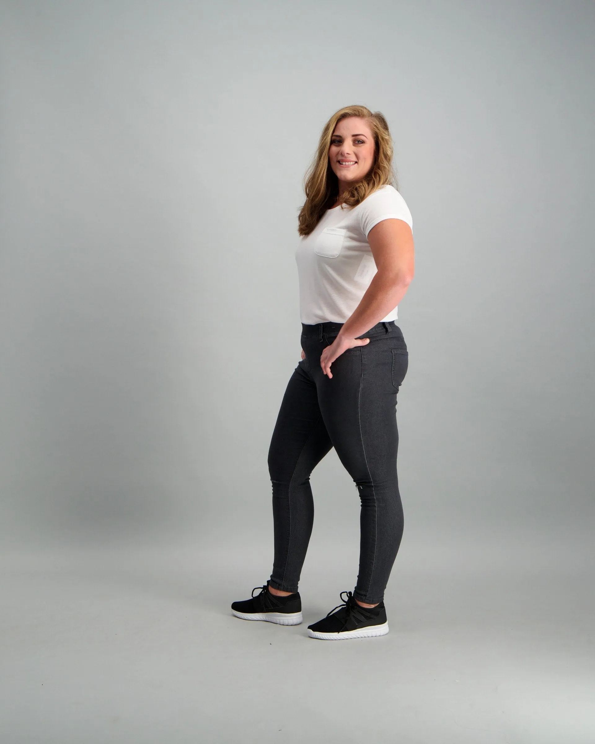 Ladies Charcoal Slash Knee Jegging