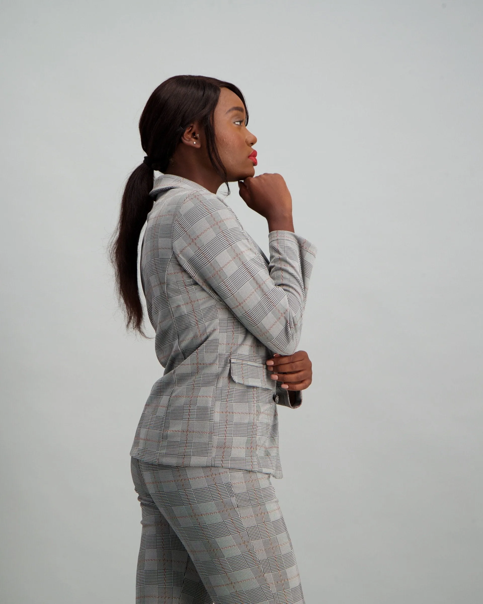Ladies Jacquard Knit Blazer - Check