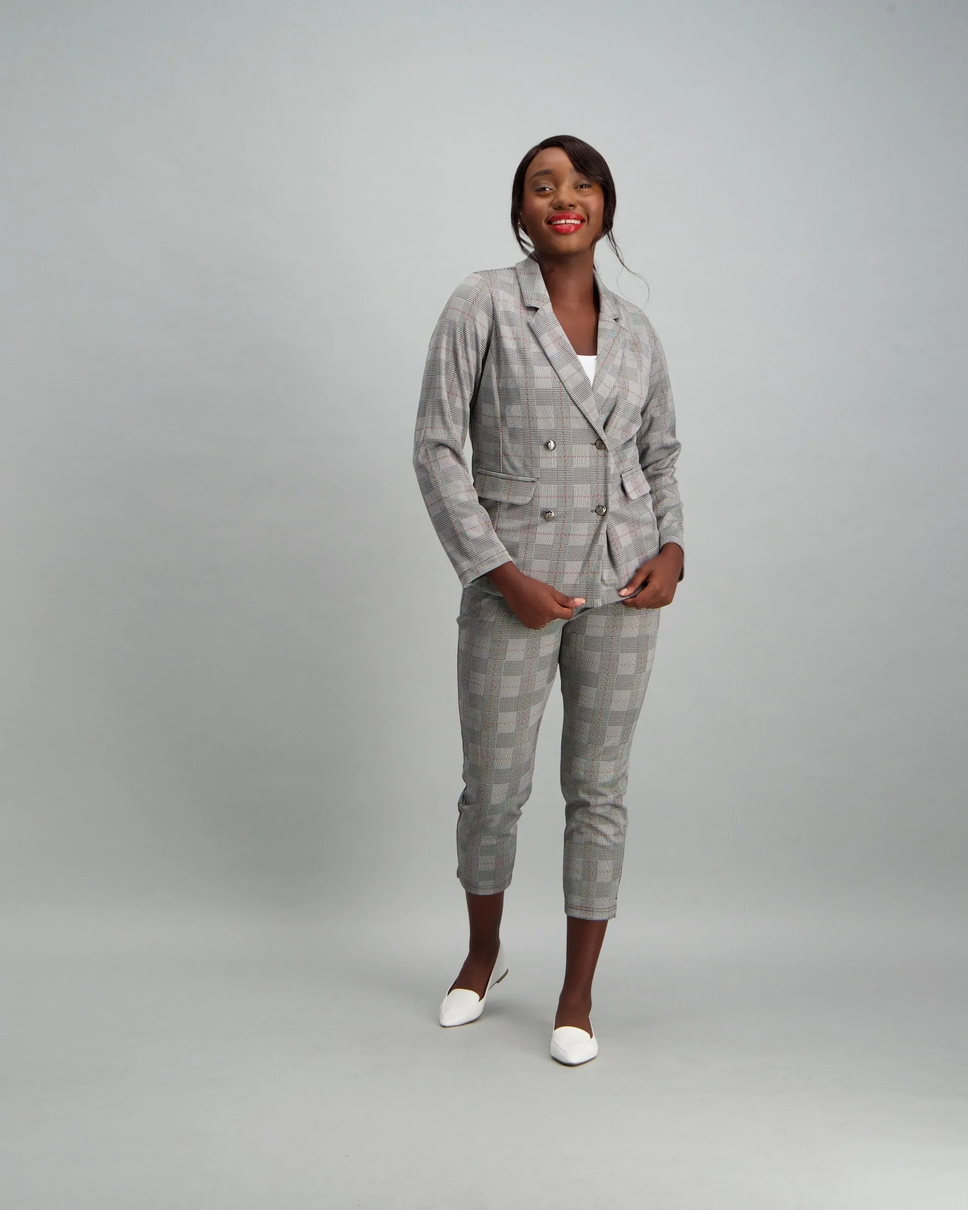 Ladies Jacquard Knit Blazer - Check