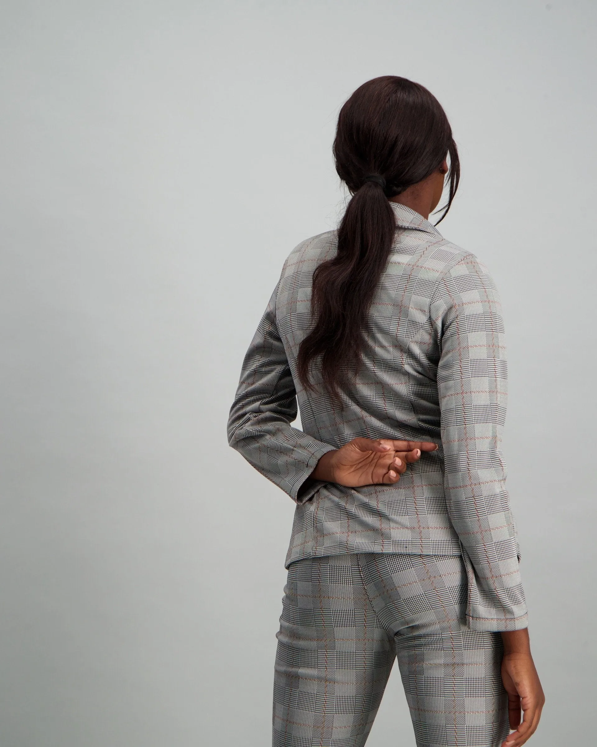 Ladies Jacquard Knit Blazer - Check