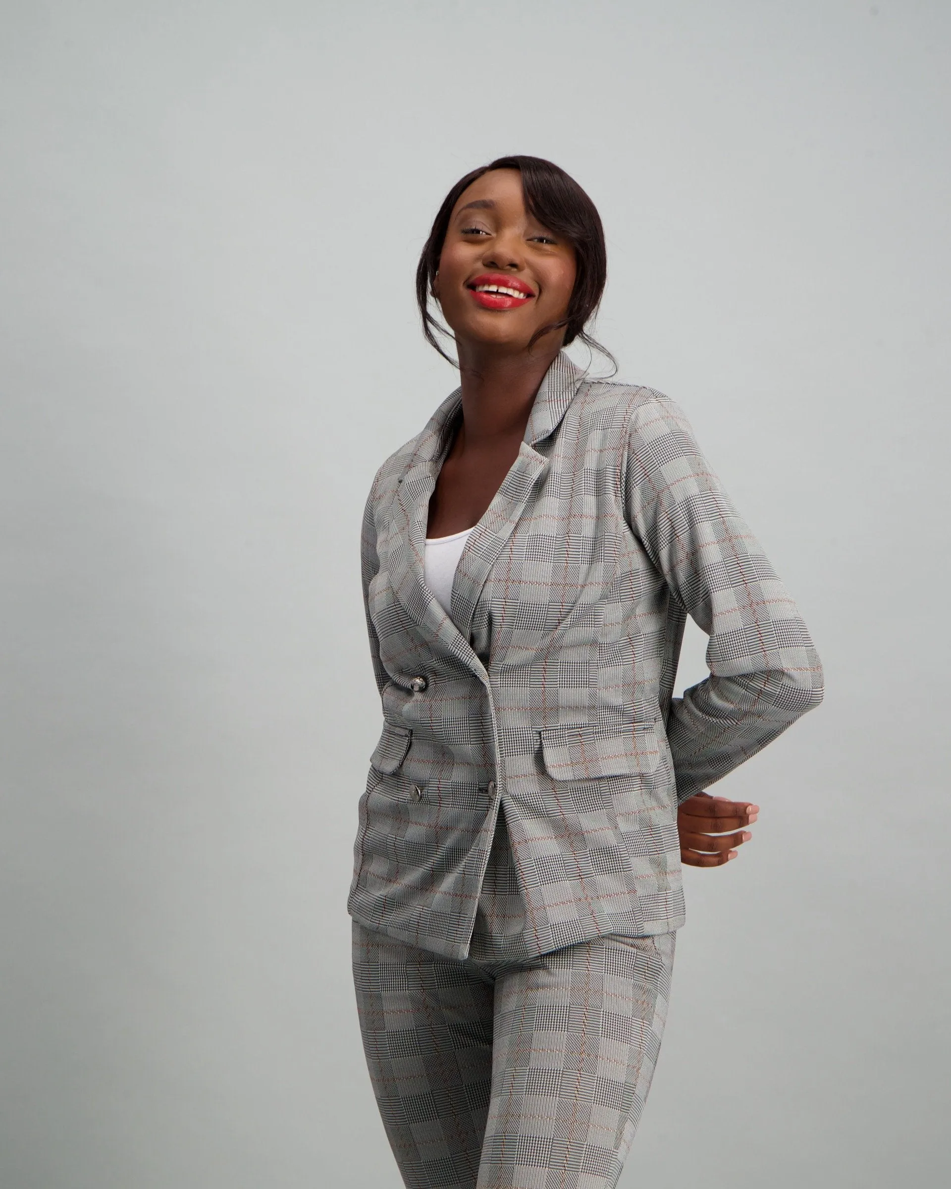 Ladies Jacquard Knit Blazer - Check