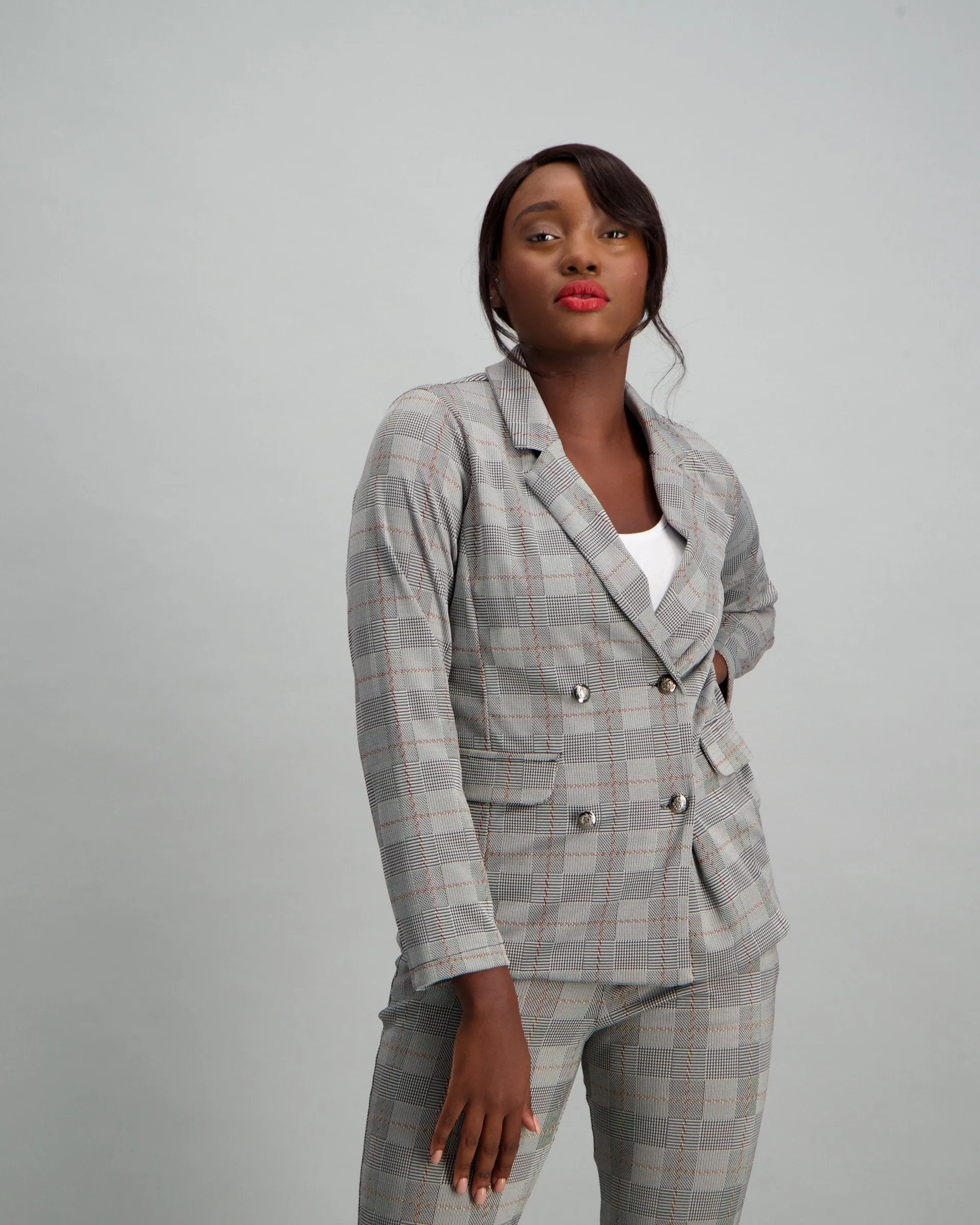 Ladies Jacquard Knit Blazer - Check