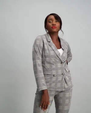 Ladies Jacquard Knit Blazer - Check