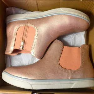Lands’ End Big Girl’s Chelsea Sneaker Boots ROSE GOLD Pink Metallic Size 6