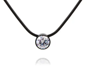 Large Classic Solitaire Bezel Slide Black Necklace