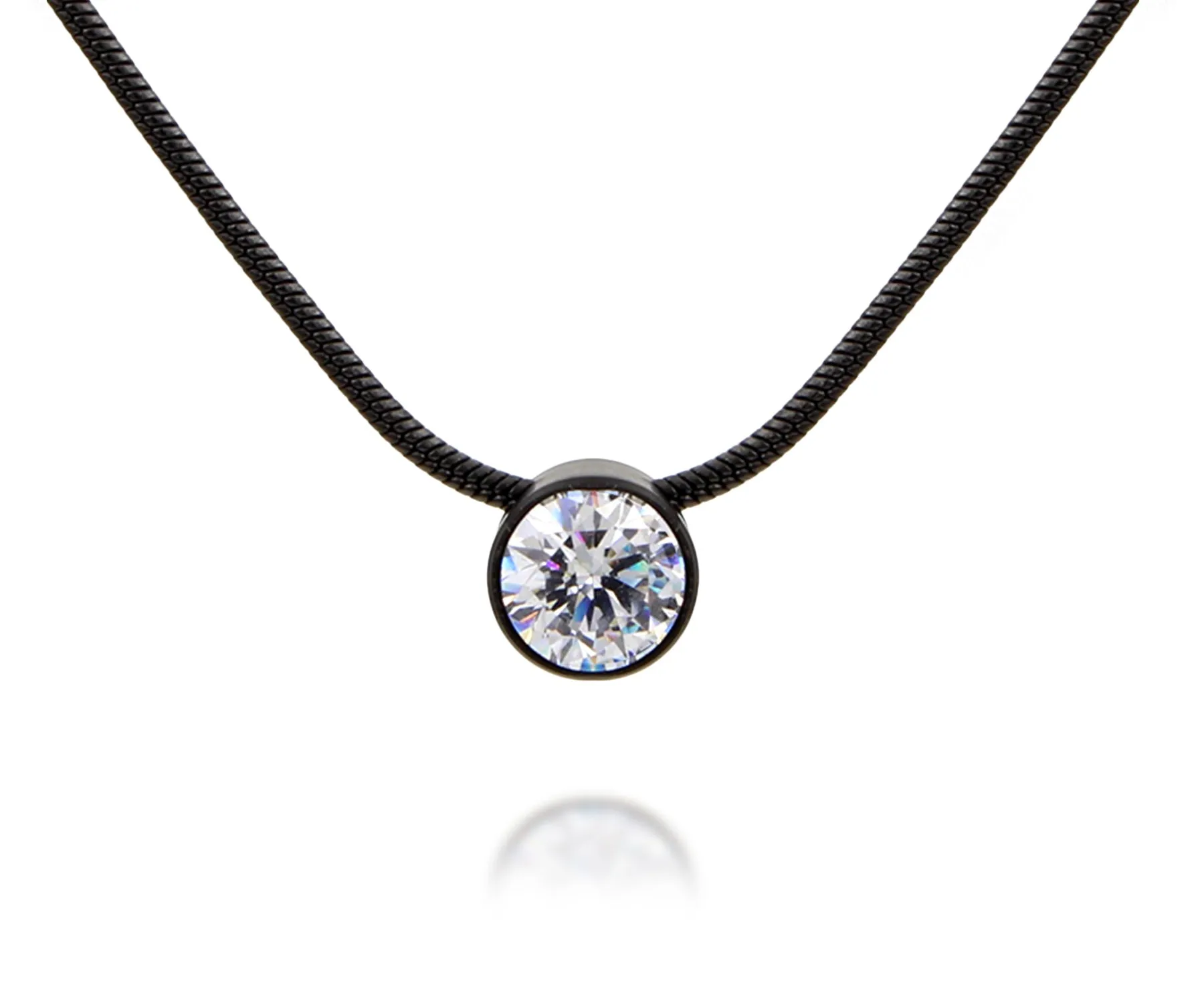Large Classic Solitaire Bezel Slide Black Necklace