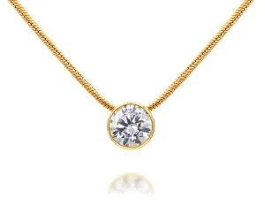 Large Classic Solitaire Bezel Slide Gold Necklace