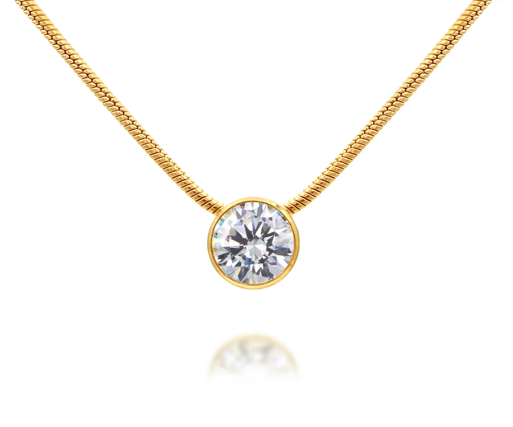 Large Classic Solitaire Bezel Slide Gold Necklace
