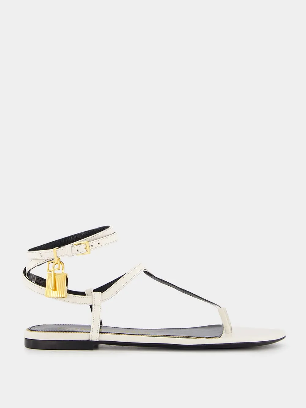 Leather White Padlock Thong Sandals