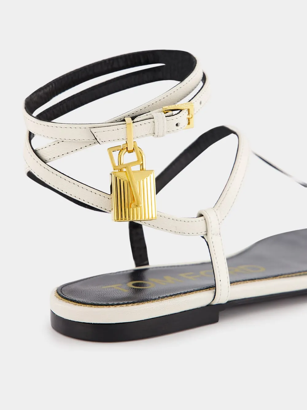 Leather White Padlock Thong Sandals