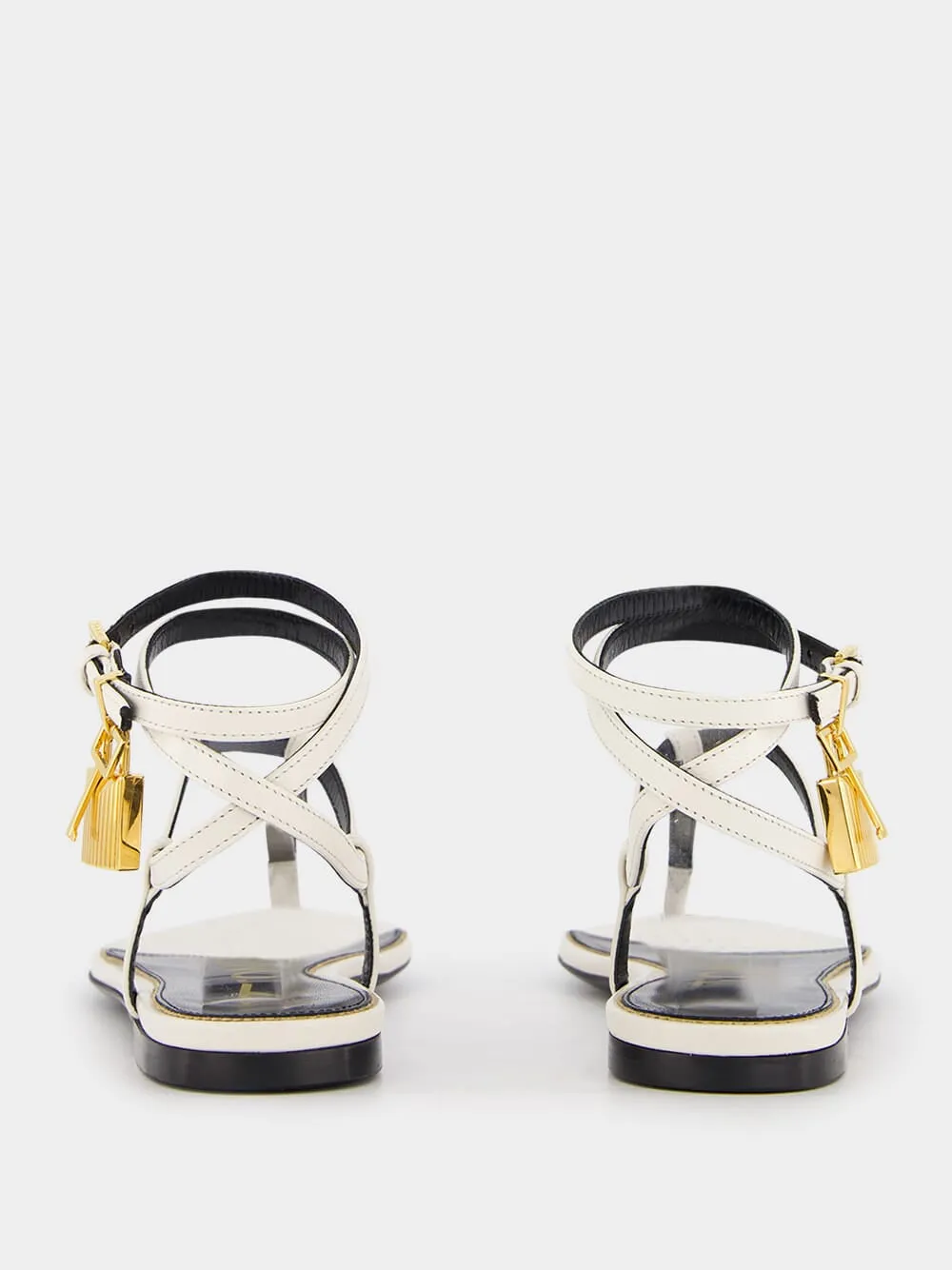 Leather White Padlock Thong Sandals