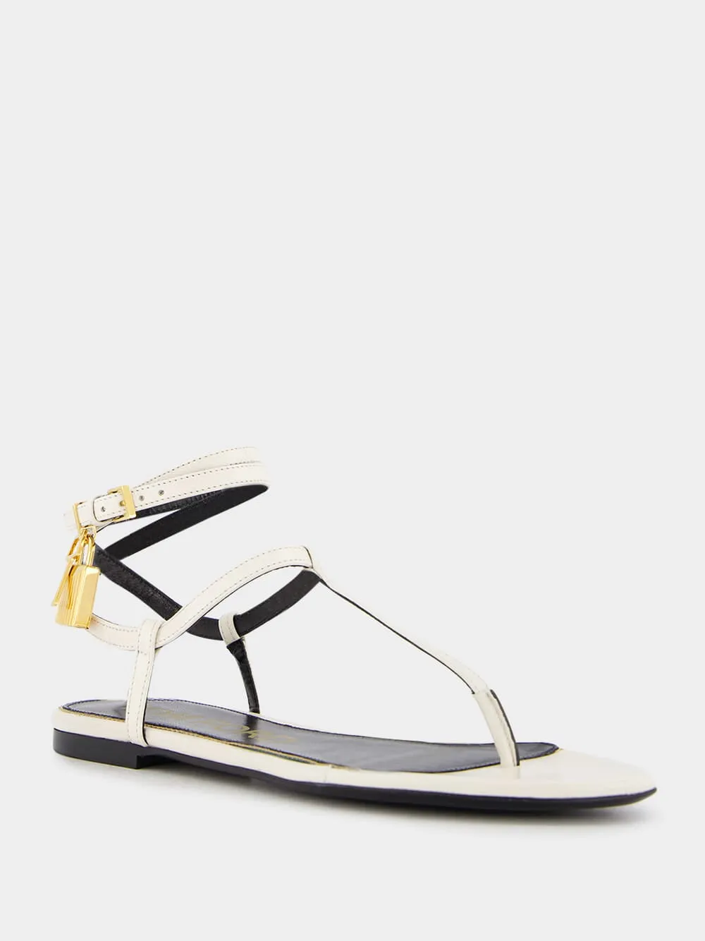 Leather White Padlock Thong Sandals