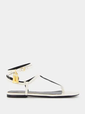 Leather White Padlock Thong Sandals