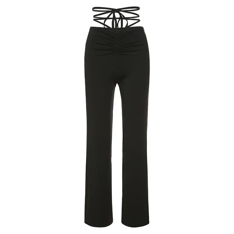 Leona Ruched High-Waisted Strappy Flare Pants