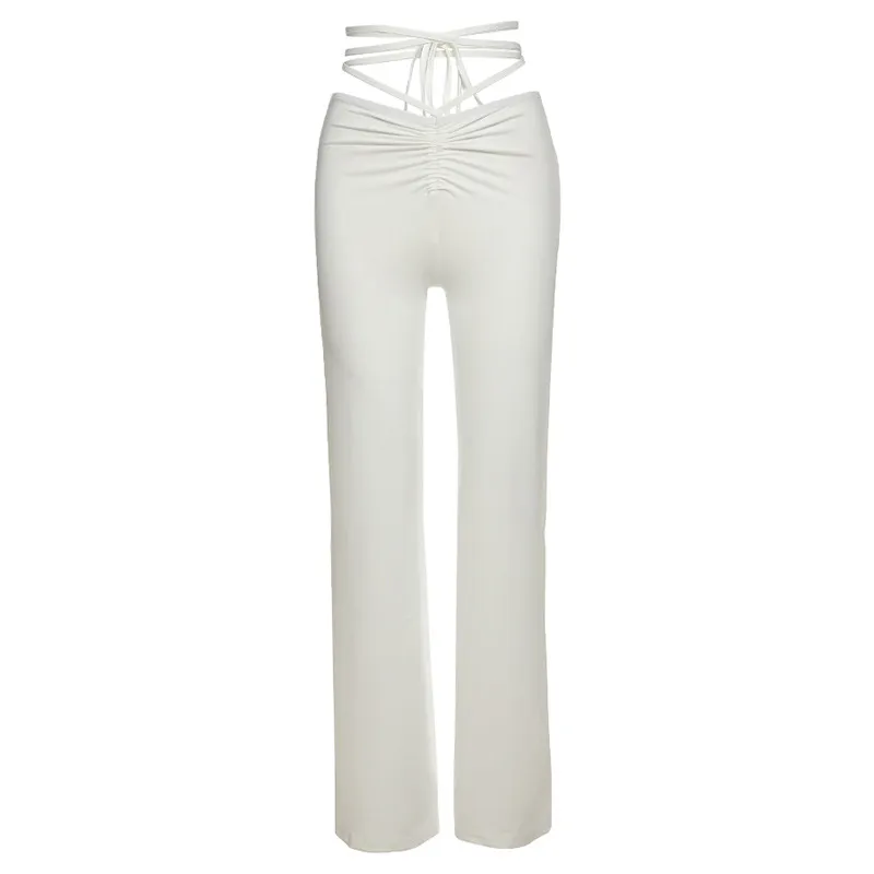Leona Ruched High-Waisted Strappy Flare Pants