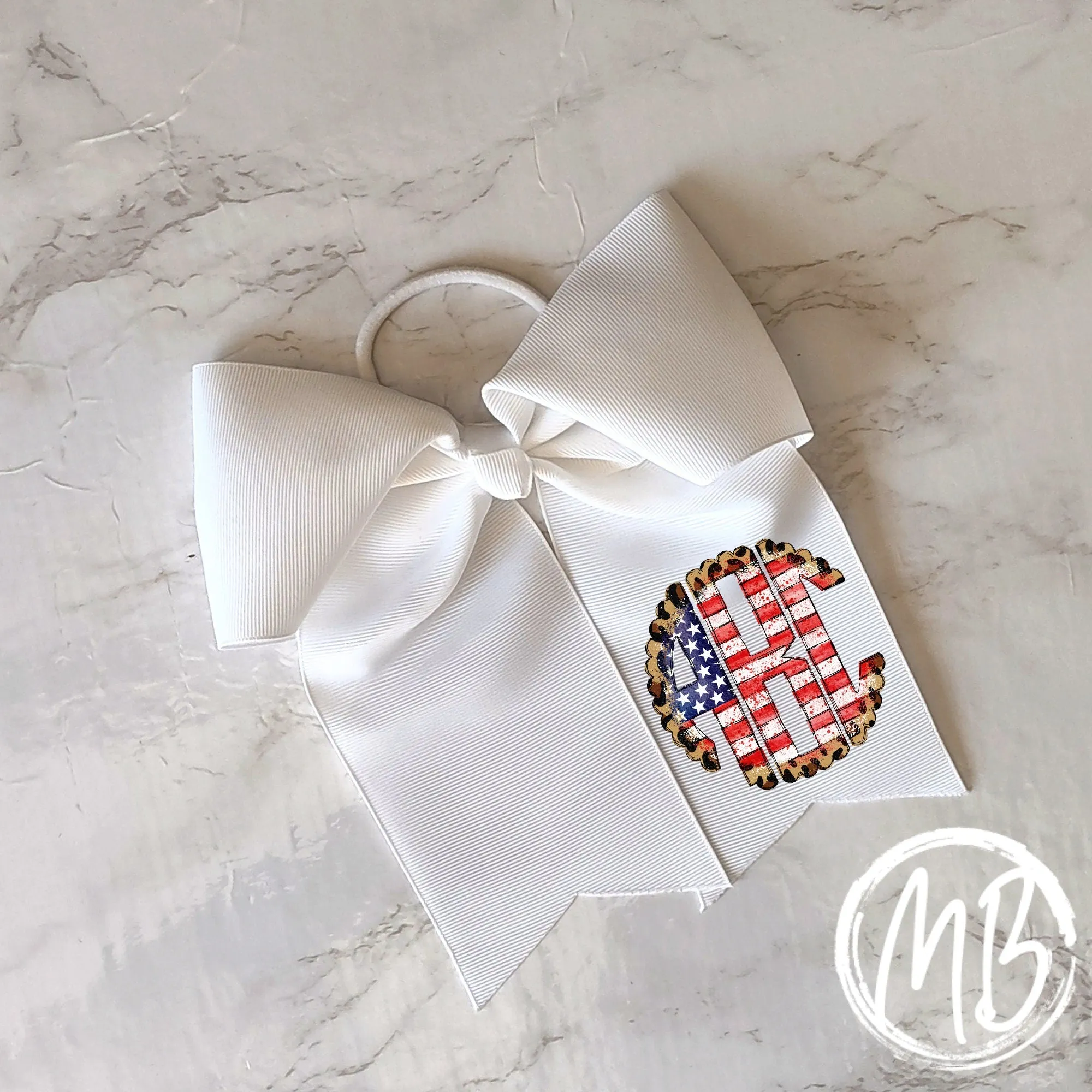 Leopard American Flag Monogram Bow