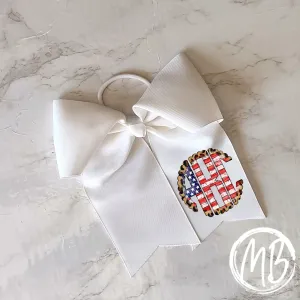 Leopard American Flag Monogram Bow
