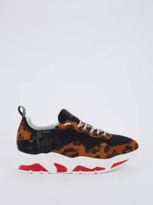 Leopard Panel Perforated Lace Up Sneakers