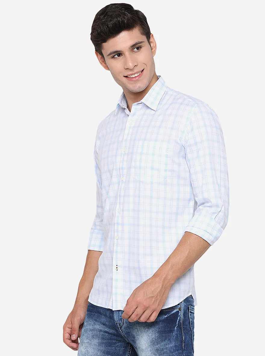 Light Blue Checked Slim Fit Casual Shirt | JadeBlue