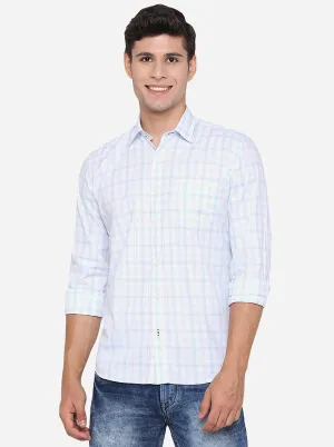 Light Blue Checked Slim Fit Casual Shirt | JadeBlue