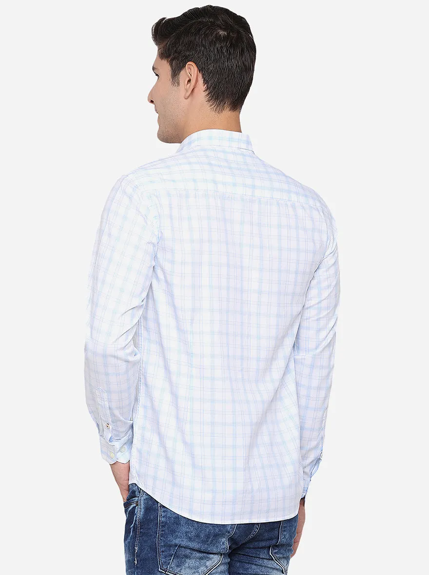 Light Blue Checked Slim Fit Casual Shirt | JadeBlue