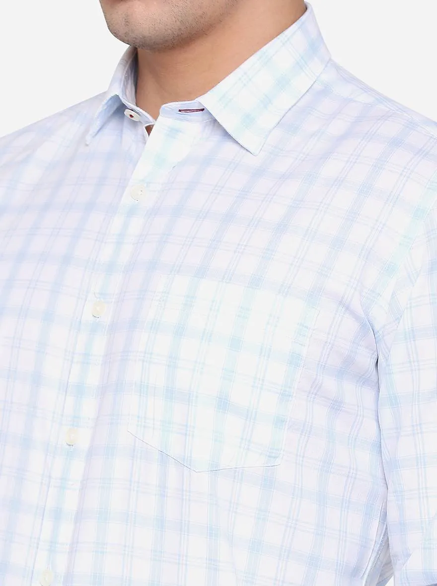 Light Blue Checked Slim Fit Casual Shirt | JadeBlue