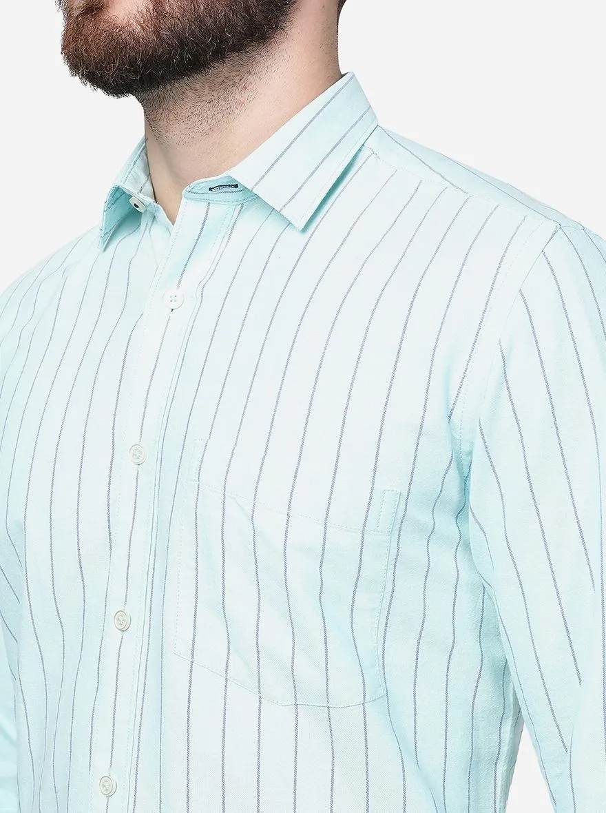 Light Blue Striped Slim Fit Semi Casual Shirt | JadeBlue