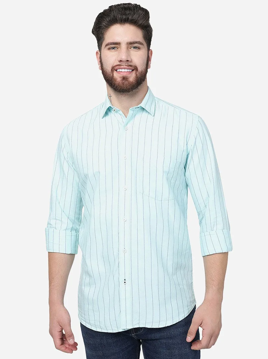 Light Blue Striped Slim Fit Semi Casual Shirt | JadeBlue