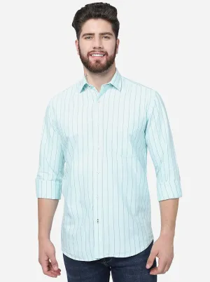Light Blue Striped Slim Fit Semi Casual Shirt | JadeBlue