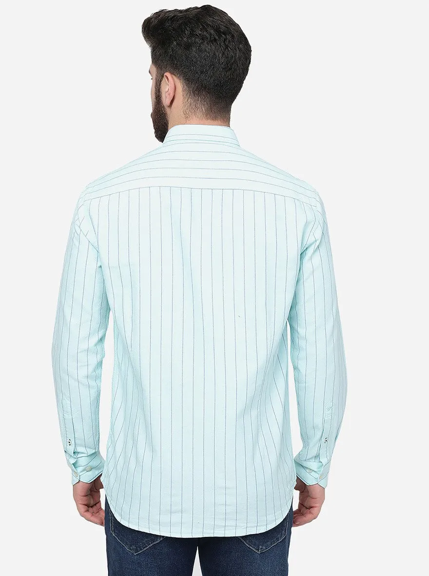 Light Blue Striped Slim Fit Semi Casual Shirt | JadeBlue