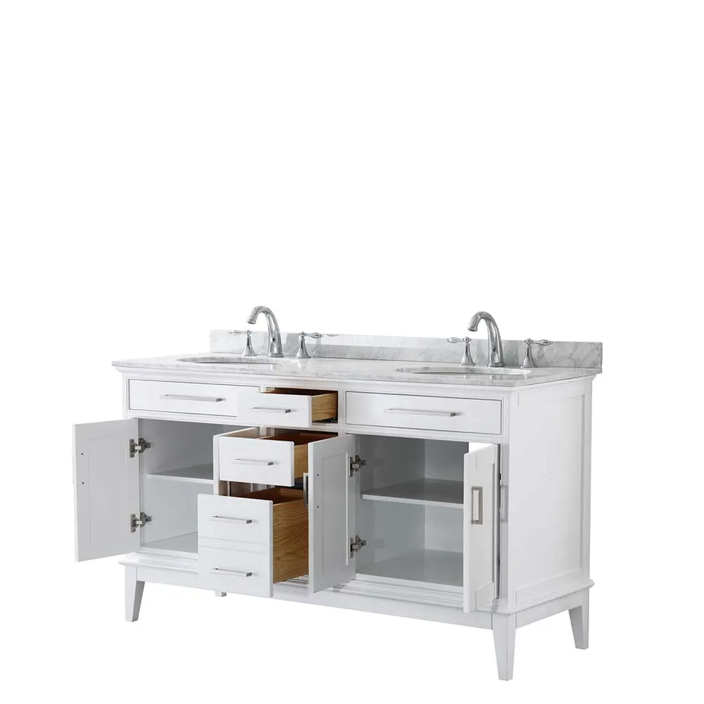 Margate 60 Inch Double Bathroom Vanity in White