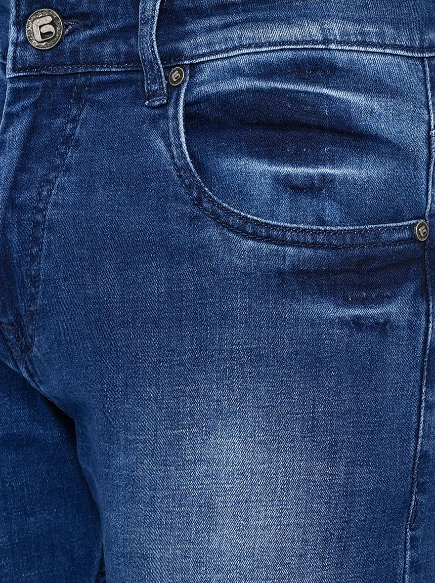 Mid Blue Solid Narrow Fit Jeans | Greenfibre