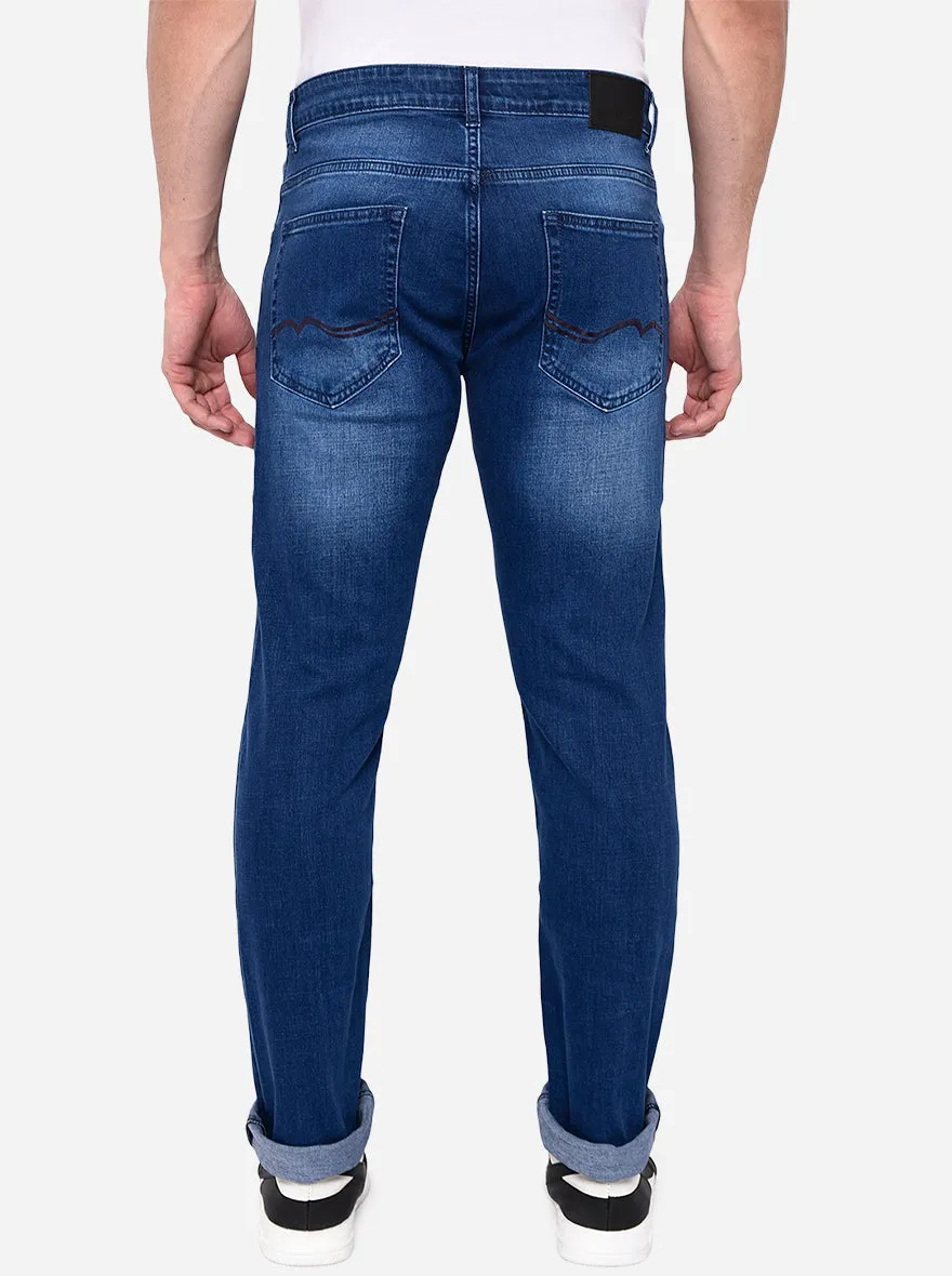 Mid Blue Solid Narrow Fit Jeans | Greenfibre