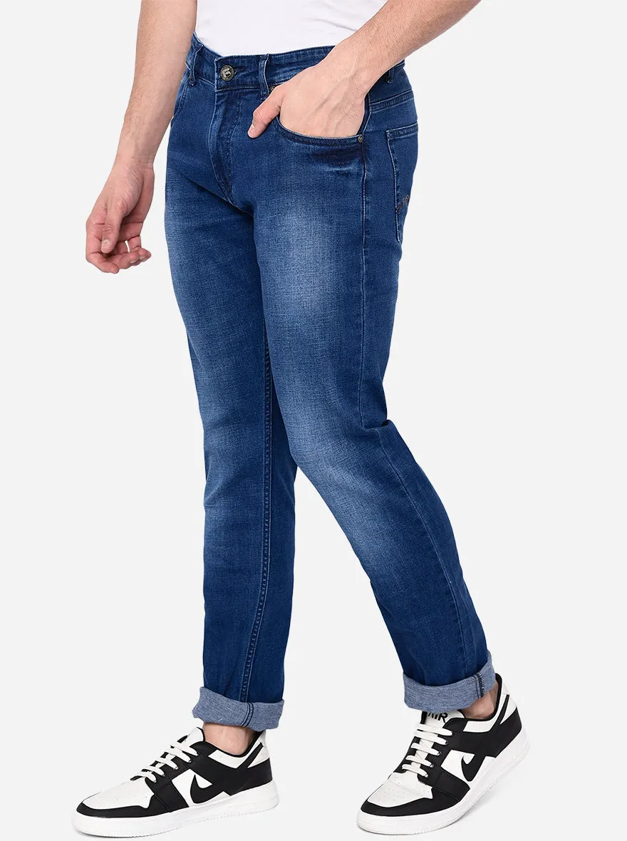 Mid Blue Solid Narrow Fit Jeans | Greenfibre