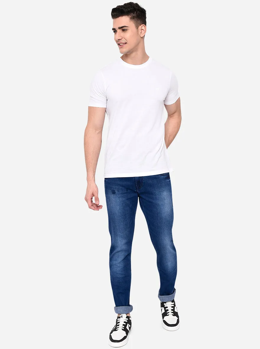Mid Blue Solid Narrow Fit Jeans | Greenfibre