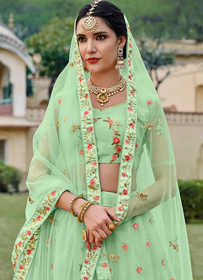 Mint Green Multi Embroidery Traditional Lehenga Choli